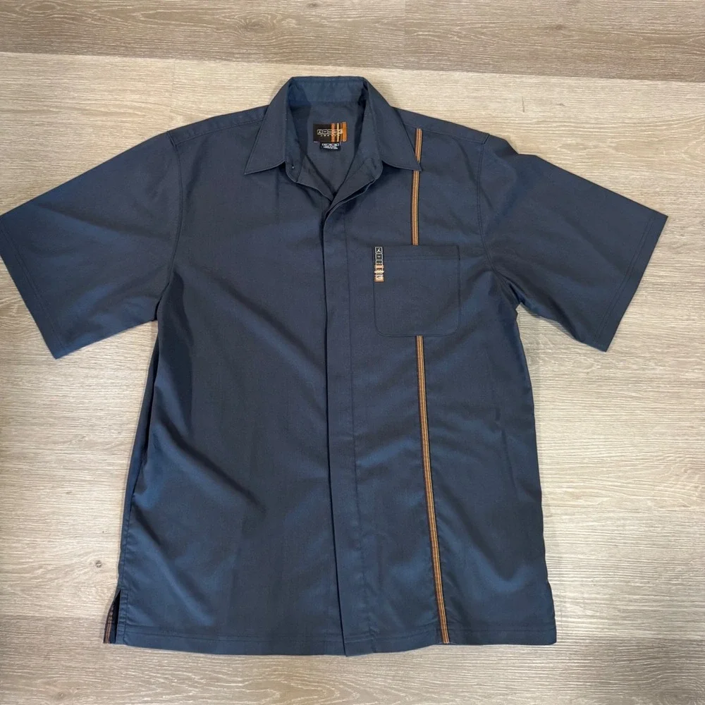 Vtg‎ Jordan Button Up Shirt Mens XLT Grey Two 3 Vertical Stripe Short Sleeve